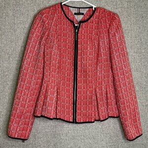 Tommy Hilfiger Women's Red/White/Black Plaid Tweed‎ Full Zip Blazer Size 4